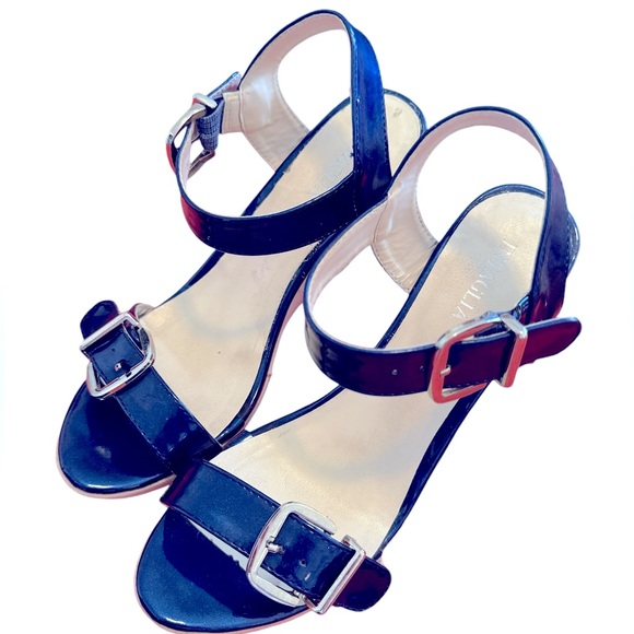 Intaglia Cobalt Blue Ankle Strap Canvas Wedges - Picture 2 of 7